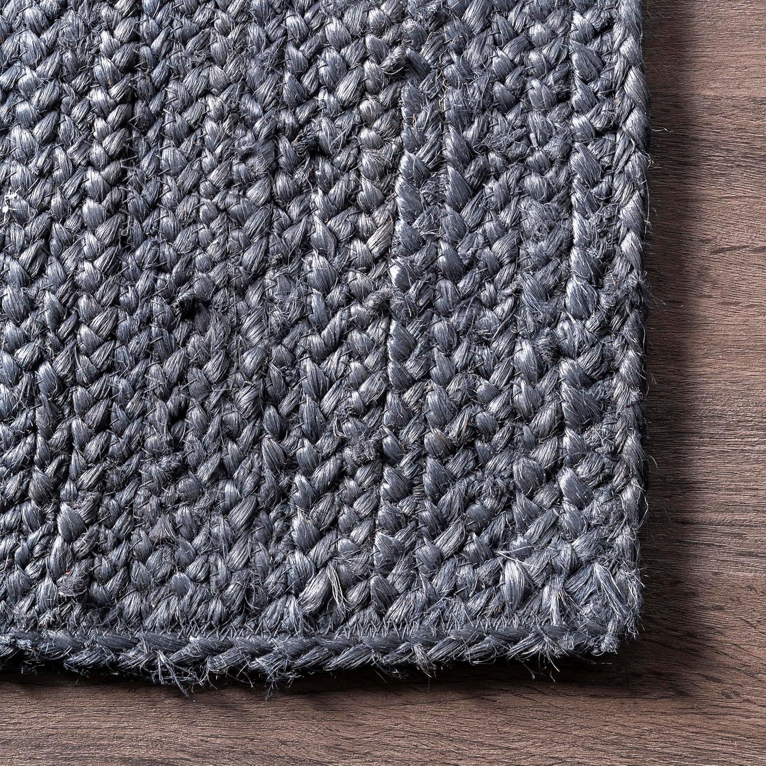 Nuloom 2x6 Rigo Jute Hand Woven Indoor Area Rug, Navy, Solid Farmhouse Design, Natural Fiber Bedroom, Living Room, Kitchen,