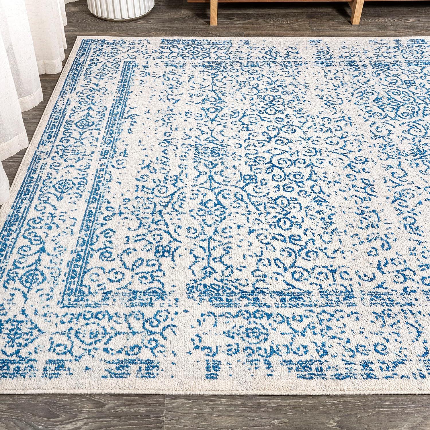 3'x5' Ferro Filigree Charcoal Black and White Area Rug, Cream/Blue - JONATHAN Y