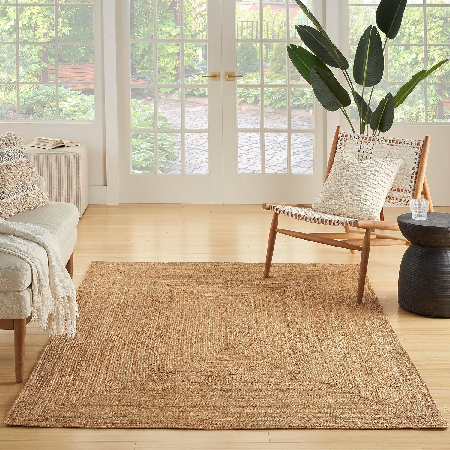 Nourison Handwoven Natural Jute Indoor Area Rug Natural 4' x 6'