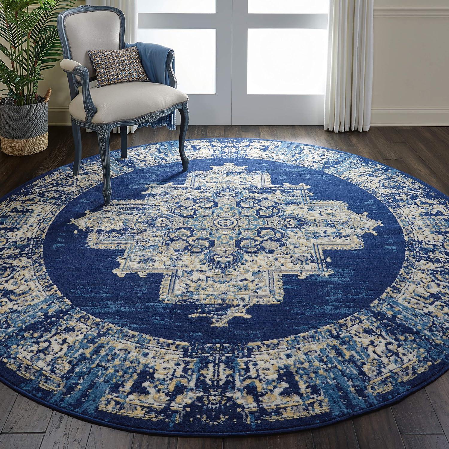 Nourison Grafix Persian Navy Blue 8' x ROUND Area Rug, (8 Round)