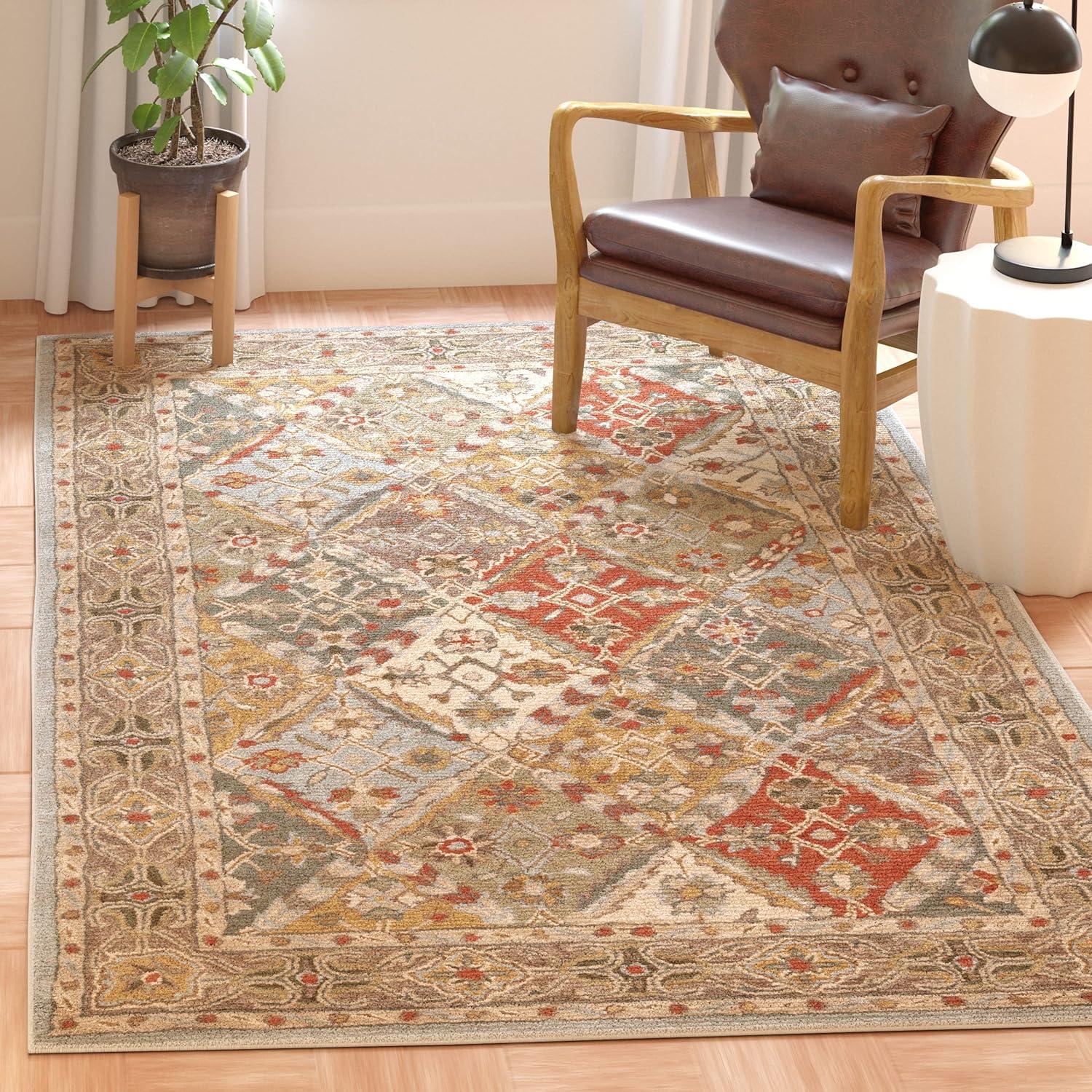 SAFAVIEH Heritage Abbey Traditional Wool Area Rug, Light Blue/Light Brown, 9' x 12'
