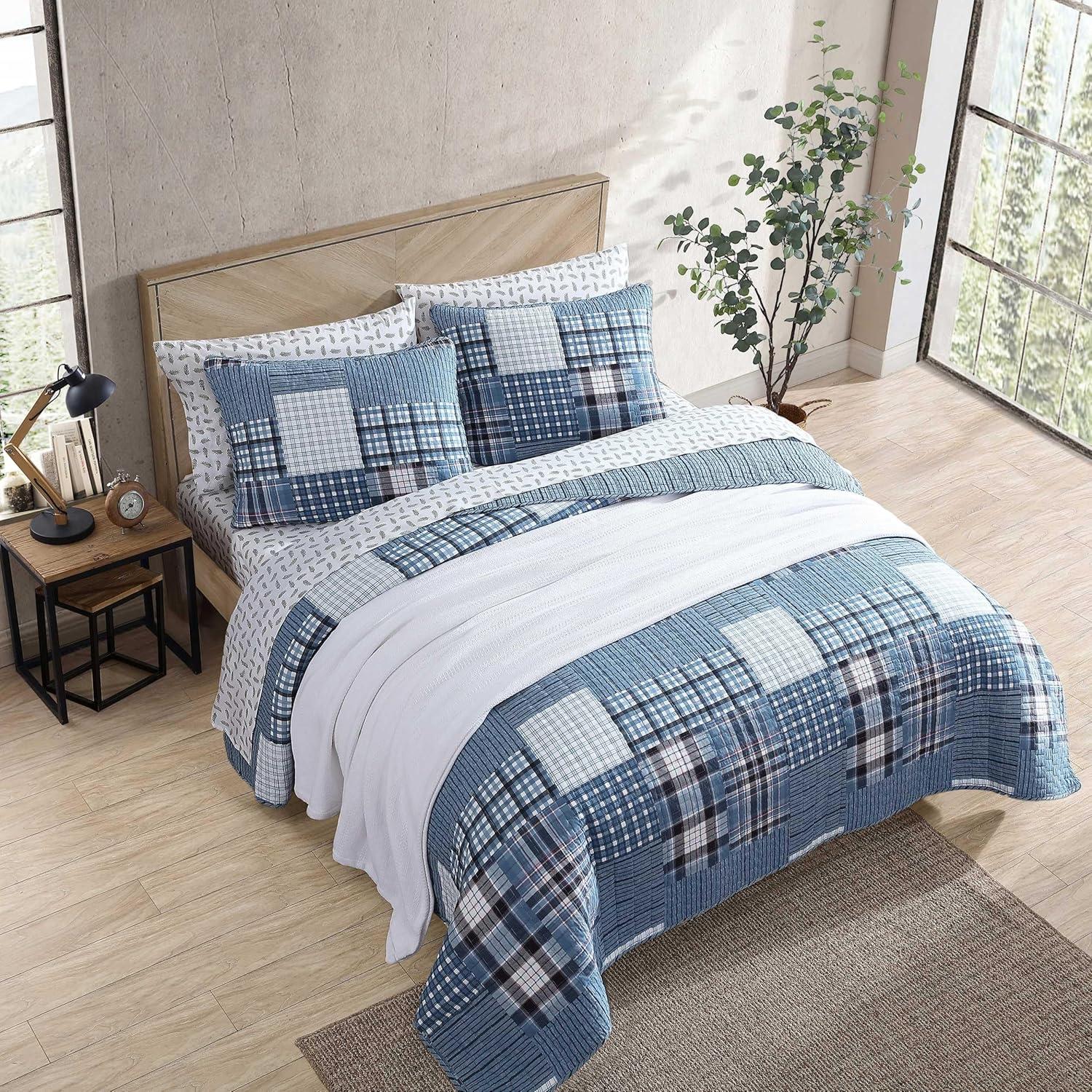 Eddie Bauer Hawthorne 100% Cotton Quilt Set Blue