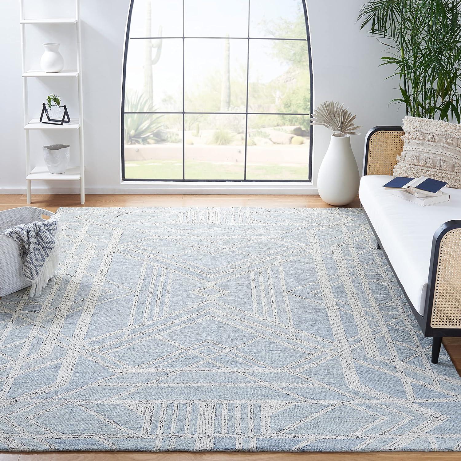 SAFAVIEH Micro-Loop Randall Geometric Area Rug, Light Blue/Ivory, 8' x 10'