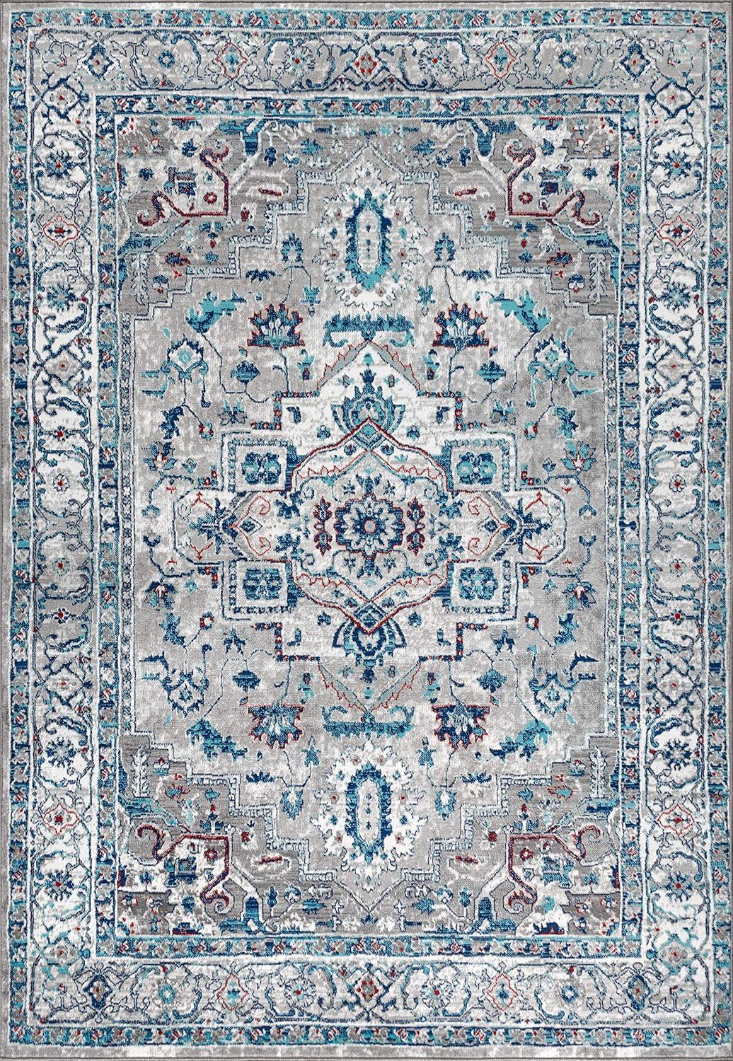 3'x5' Modern Persian Vintage Medallion Area Rug, Light Grey/Blue - JONATHAN Y
