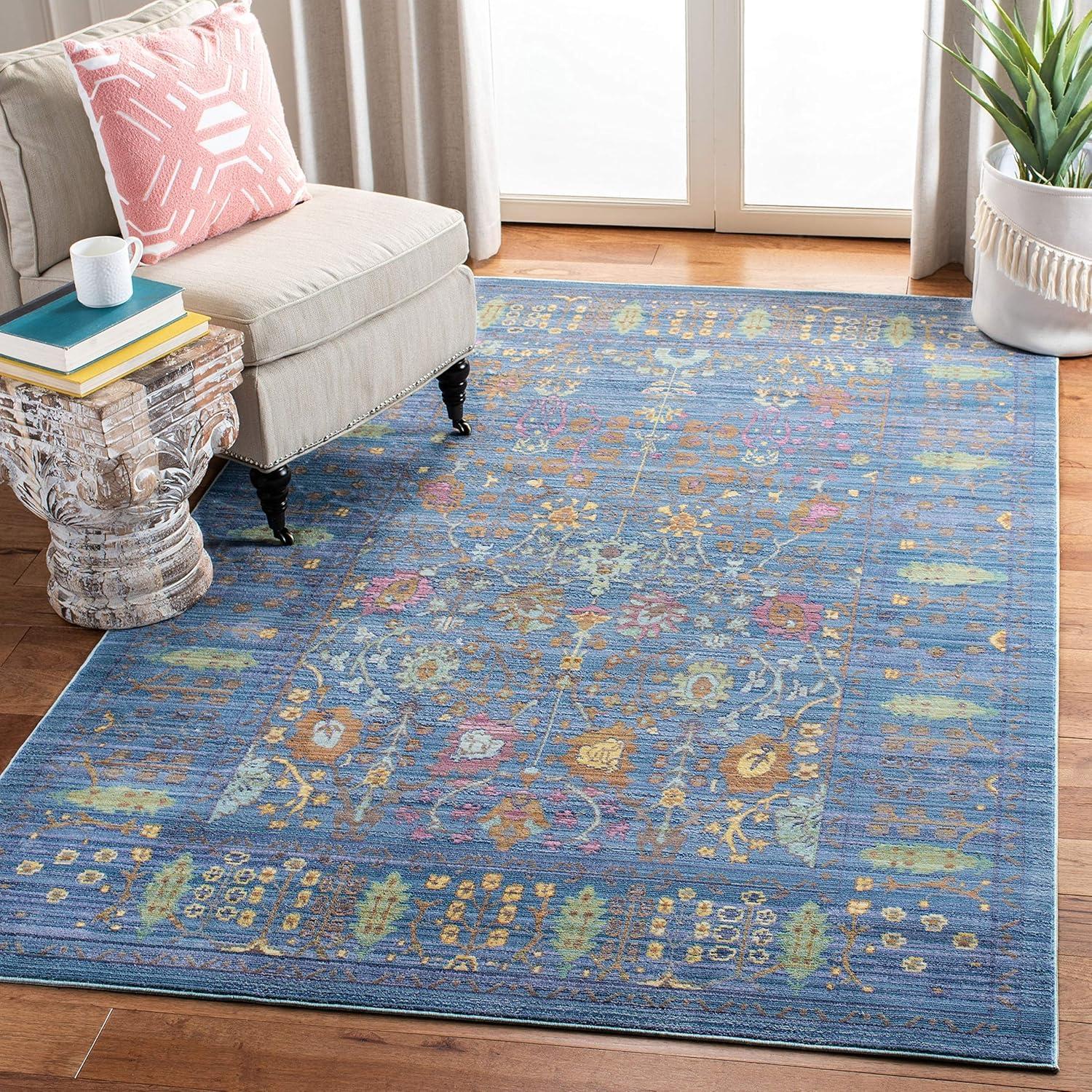 SAFAVIEH Valencia Collection Area Rug - 5' x 8', Steel Blue, Boho Chic Distressed Design, Non-Shedding & Easy Care, Ideal for High Traffic Areas in Living Room, Bedroom (VAL108S)