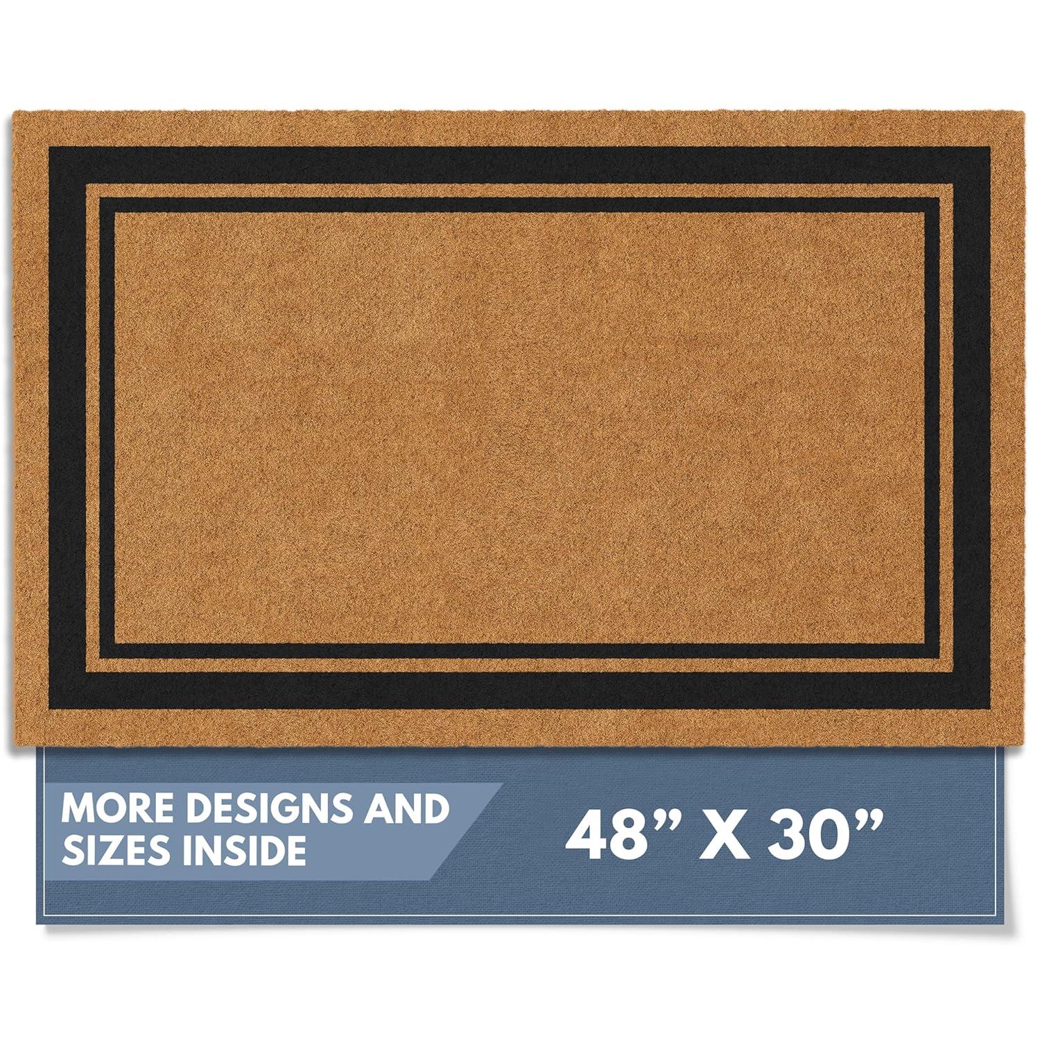 Barnyard Designs Natural Coco Coir Heavy Duty Backing Doormat - Large Cute Non-Slip Front Door Welcome Mat for Outside Entrance or Porch Entry, Brown (30x48, Border)