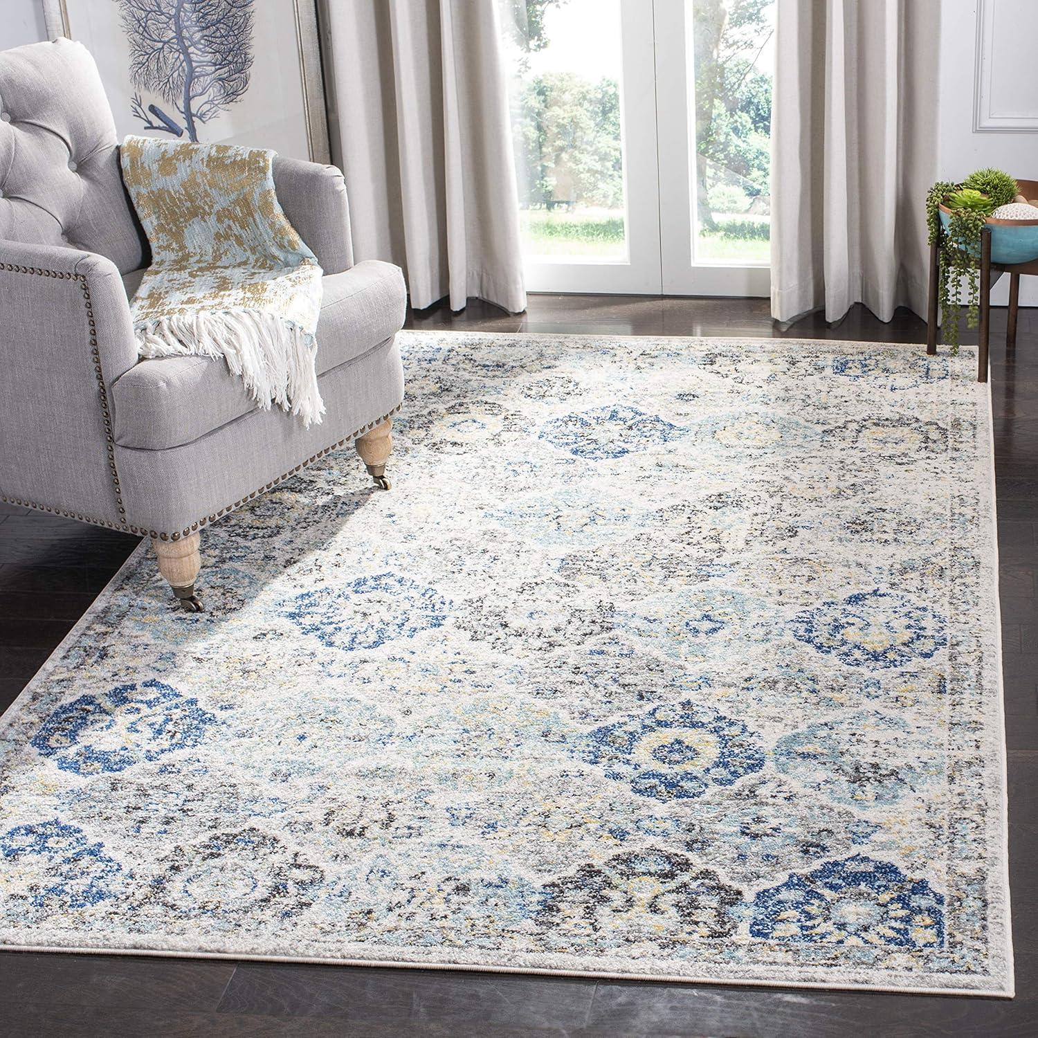 Madison MAD611 Power Loomed Indoor Area Rug - Ivory/Aqua - 4'x4' - Safavieh