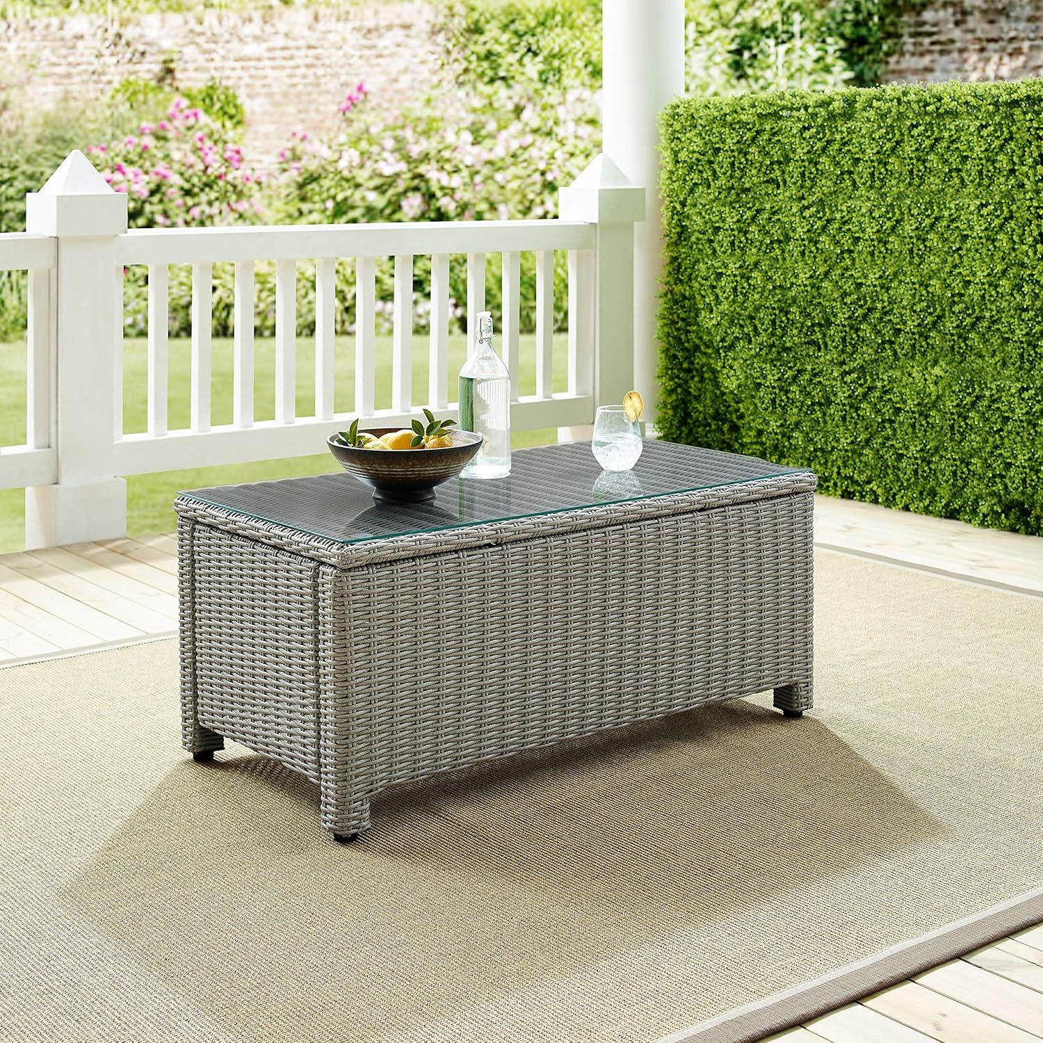 Bradenton Outdoor Wicker Glass Top Coffee Table - Crosley