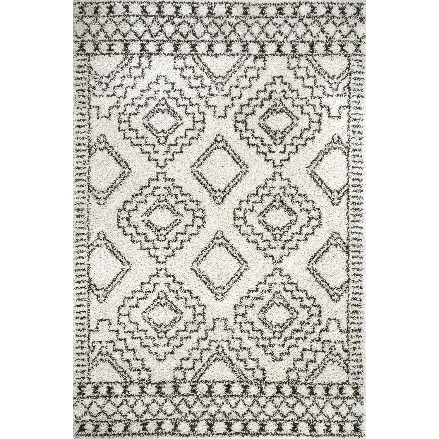 Nuloom Lacey Trellis 2x3 Accent Shag Indoor Area Rug for Living Room Bedroom Dining Room Nursery Entryway, Off White/Charcoal