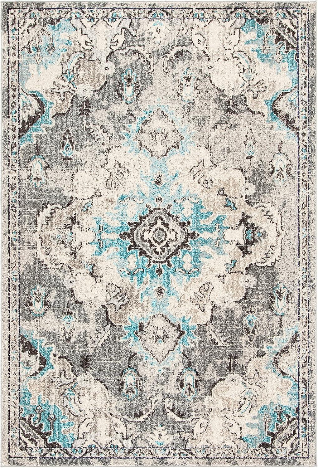 SAFAVIEH Madison Elinor Traditional Distressed Area Rug, Grey/Light Blue, 3' x 5'