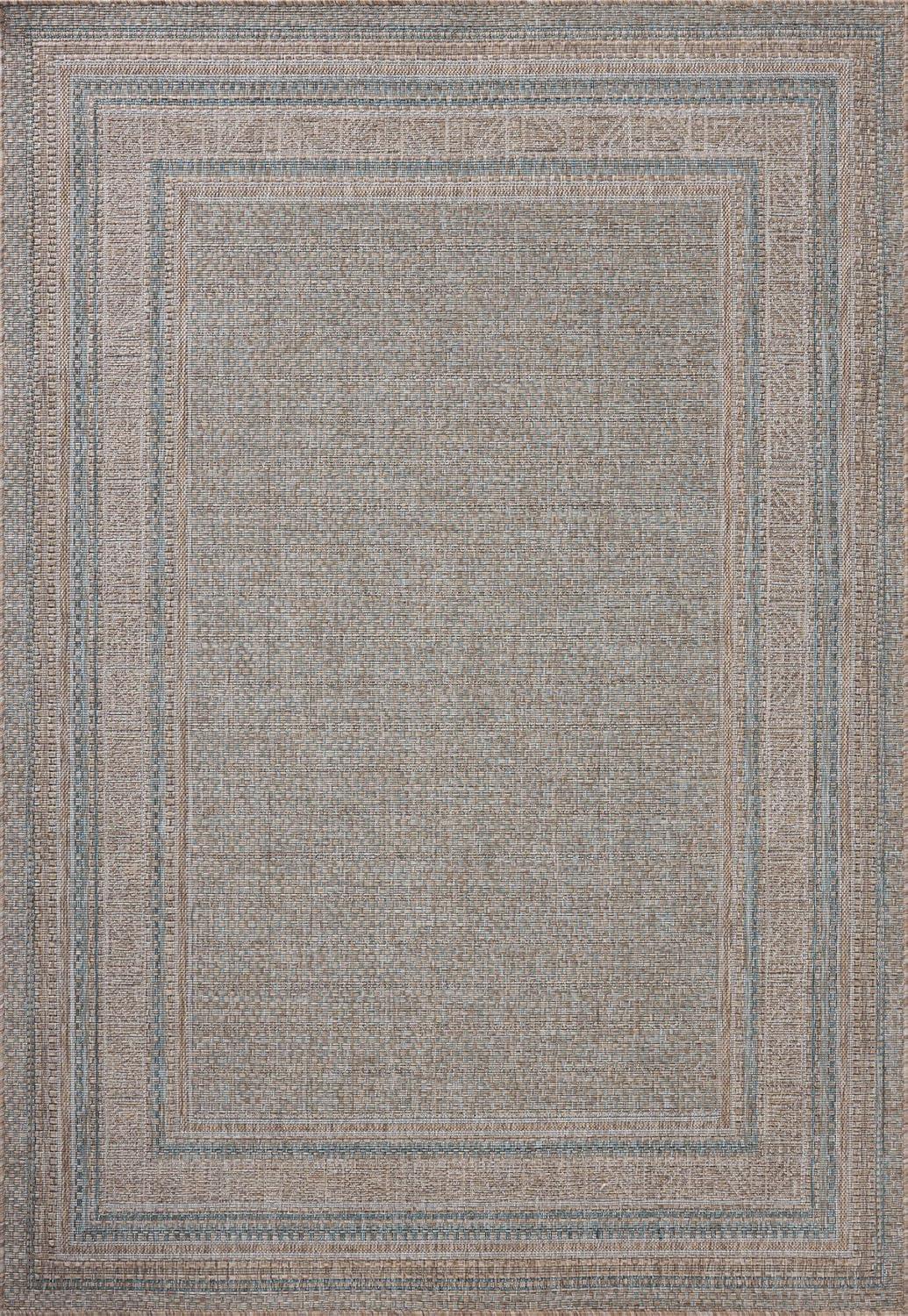Topanga III Indoor / Outdoor Rug by Amber Lewis x Loloi - Natural and Teal / 6'7" x 9'4"