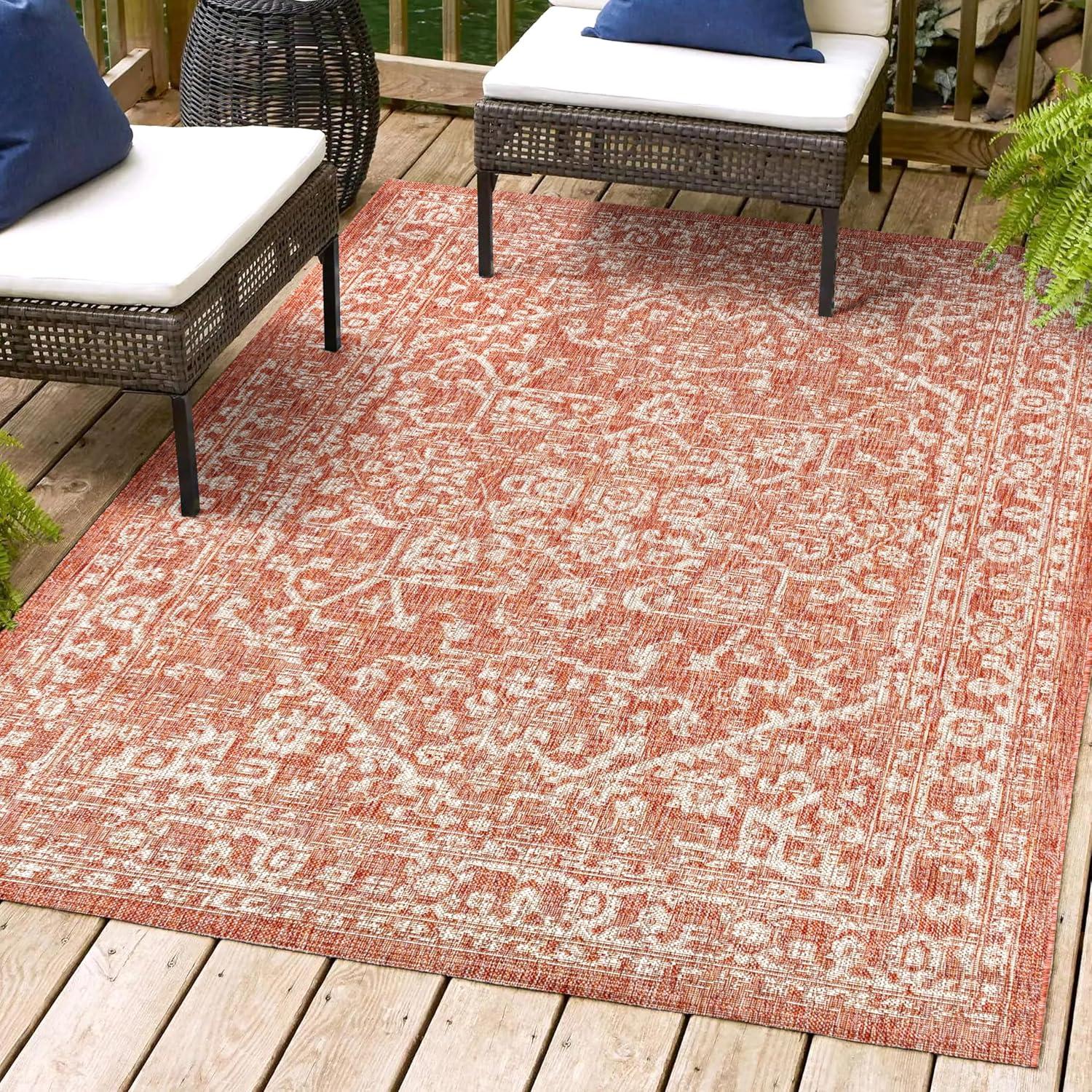 8'x10' Malta Bohemian Medallion Textured Weave Indoor/Outdoor Area Rug, Red/Taupe - JONATHAN Y