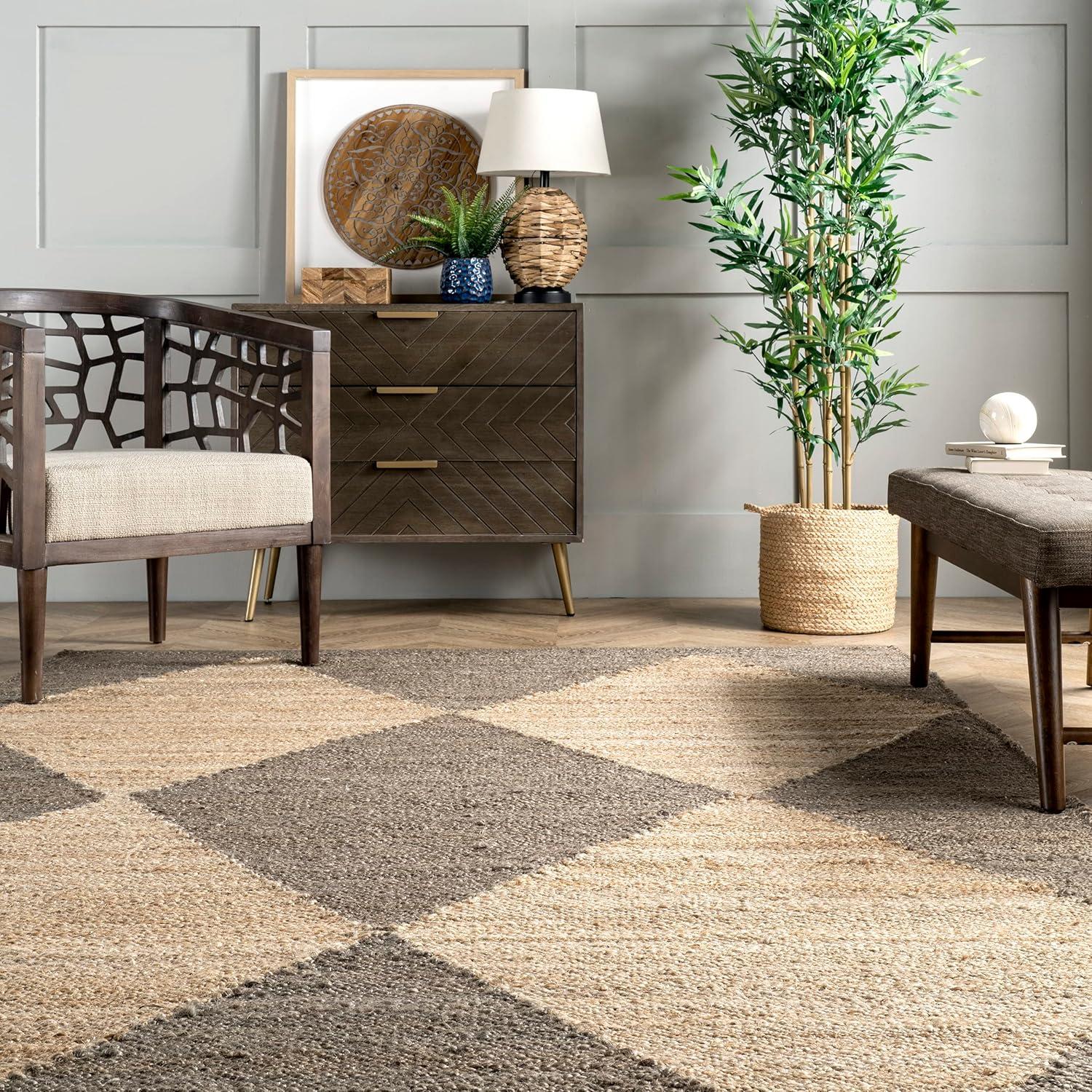 Handcrafted Gray Cotton-Jute Blend Rectangular Rug, 64in