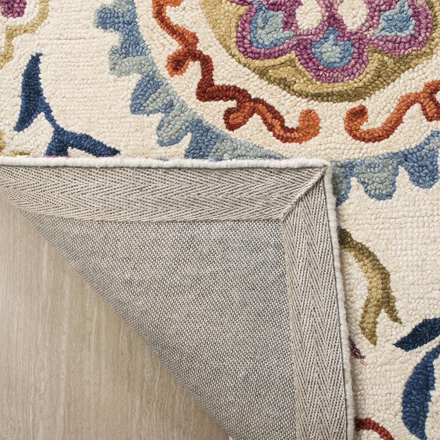 SAFAVIEH Suzani Collection Runner Rug - 2'3" x 6', Ivory & Multi, Hand-Hooked Boho Wool, Ideal for High Traffic Areas in Living Room, Bedroom (SZN374B)