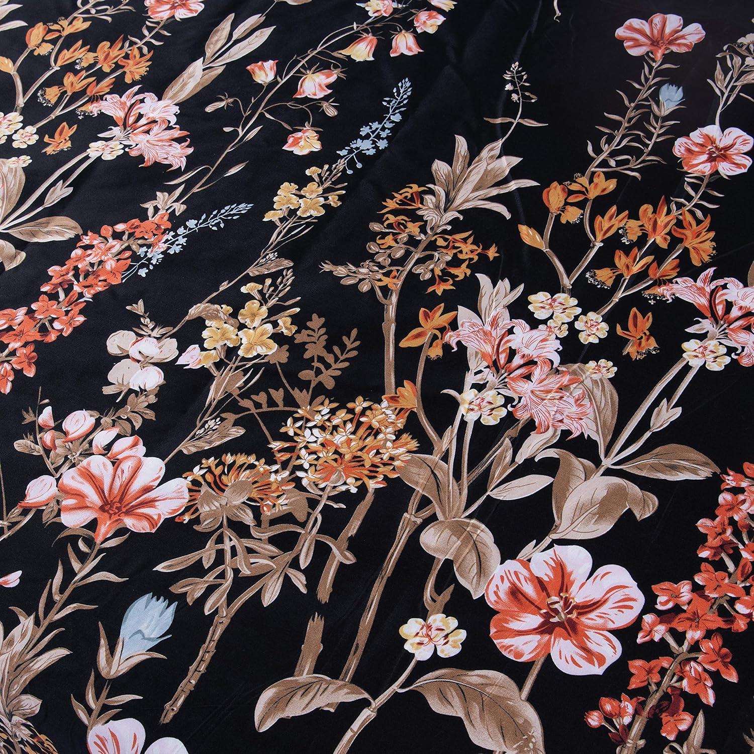 GETIANN Black Floral Duvet Cover Set Twin Comforter Cover Set 2 Pieces Bedding (1 Comforter Cover 68"x90" with 1 Pillow Sham) Soft Lightweight Bedding Set Hotel Quality