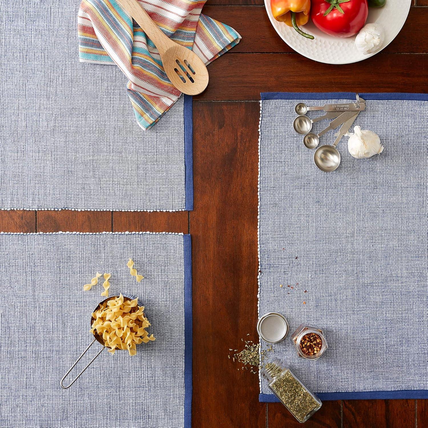 French Blue Eco-Friendly Ribbed Fabric Placemats, 13x19, Set of 6