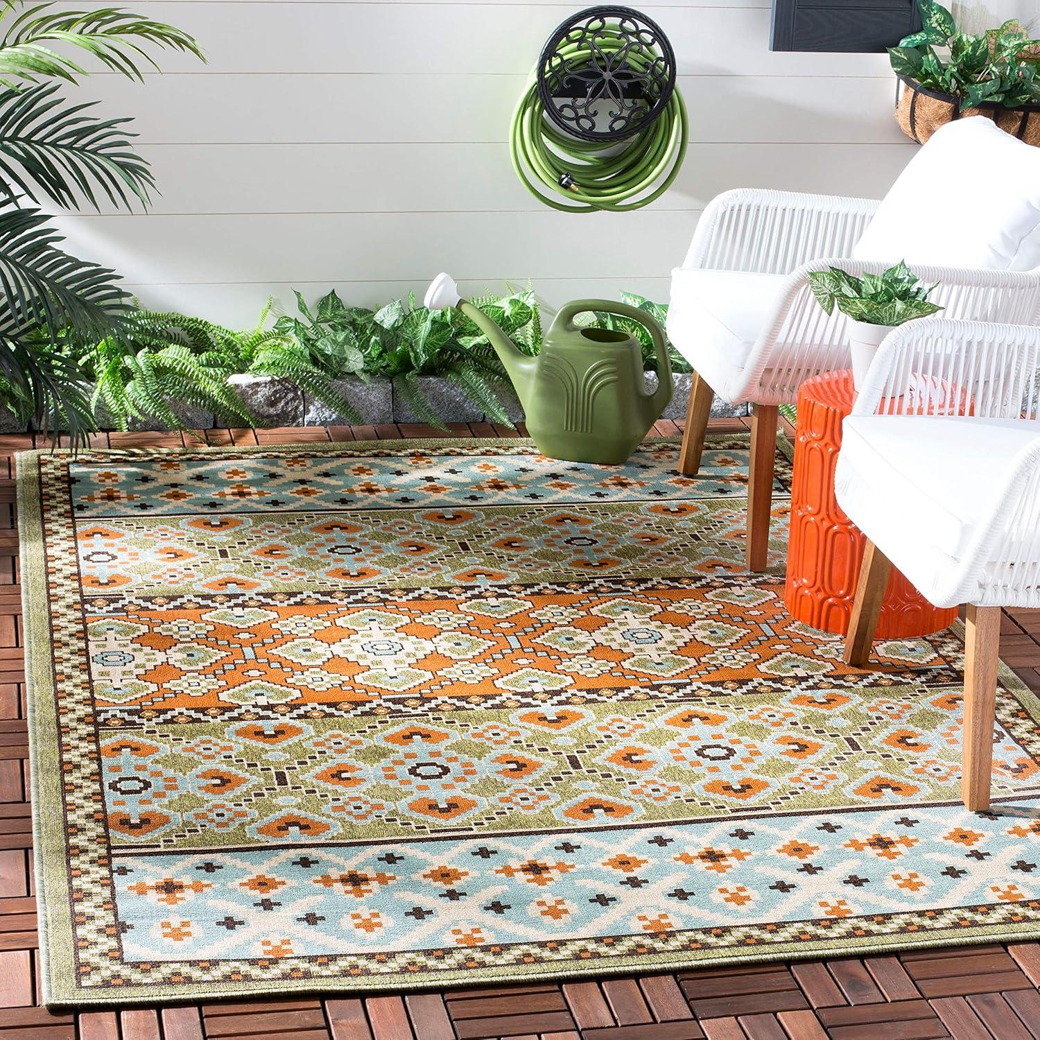 SAFAVIEH Veranda Moriah Southwestern Indoor/Outdoor Area Rug, 9' x 12', Green/Blue