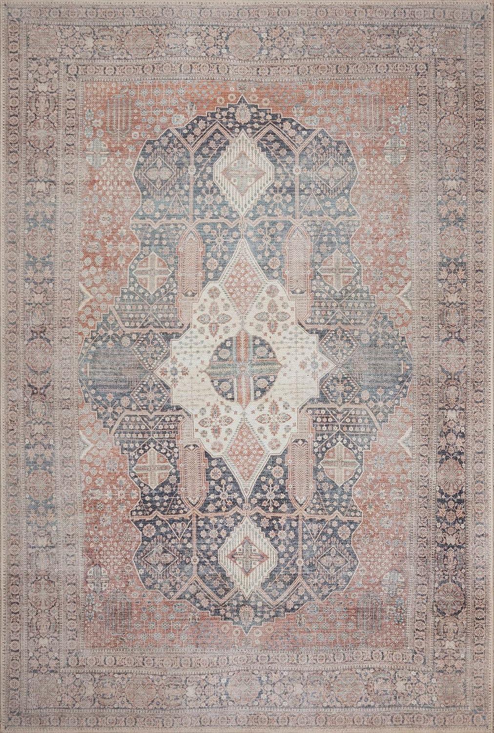 Adiva Multicolor Vintage Washable 4' x 6' Area Rug