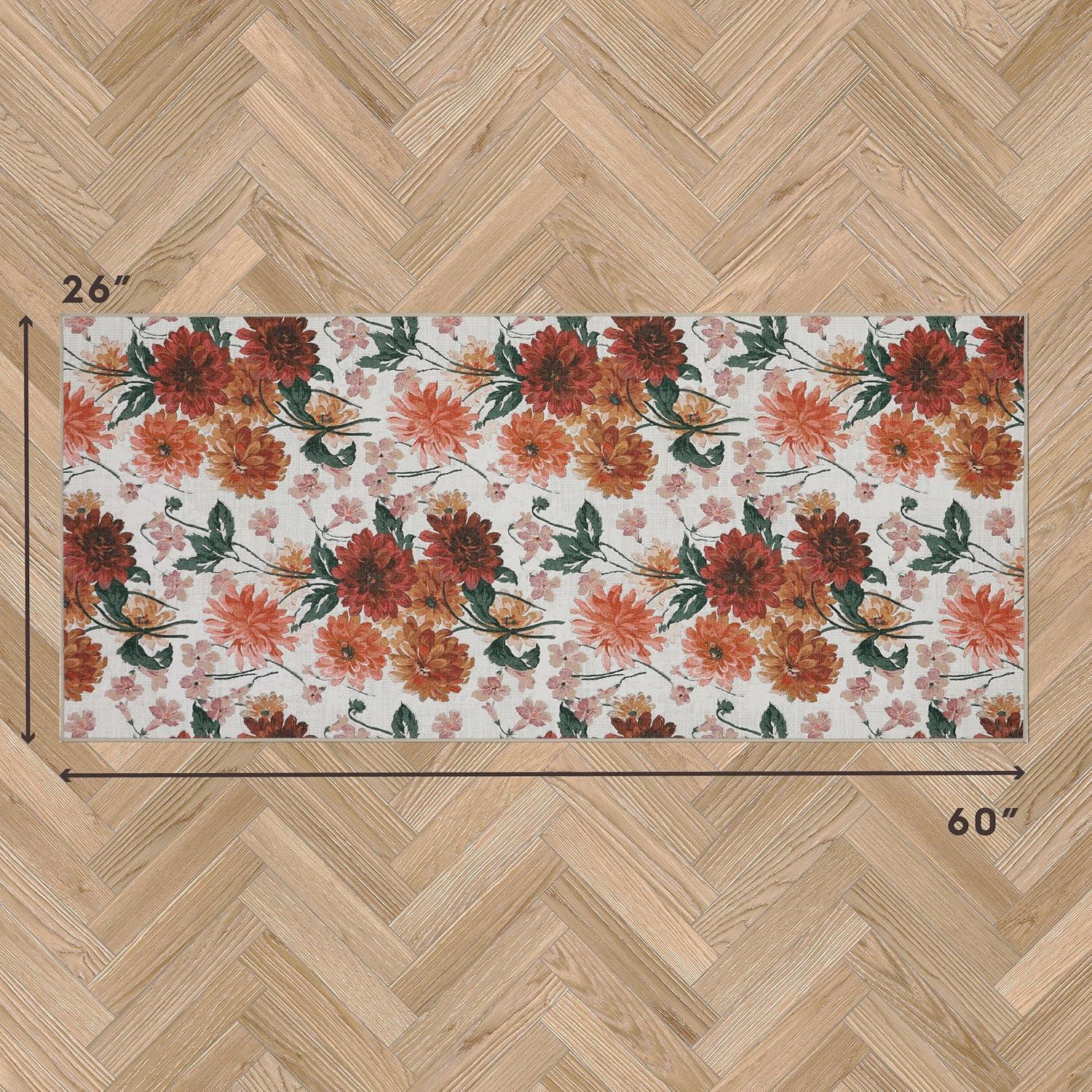 Laura Ashley Laura Ashley Dahlias Chenille Machine Washable, Slip Resistant Accent and Runner Rugs