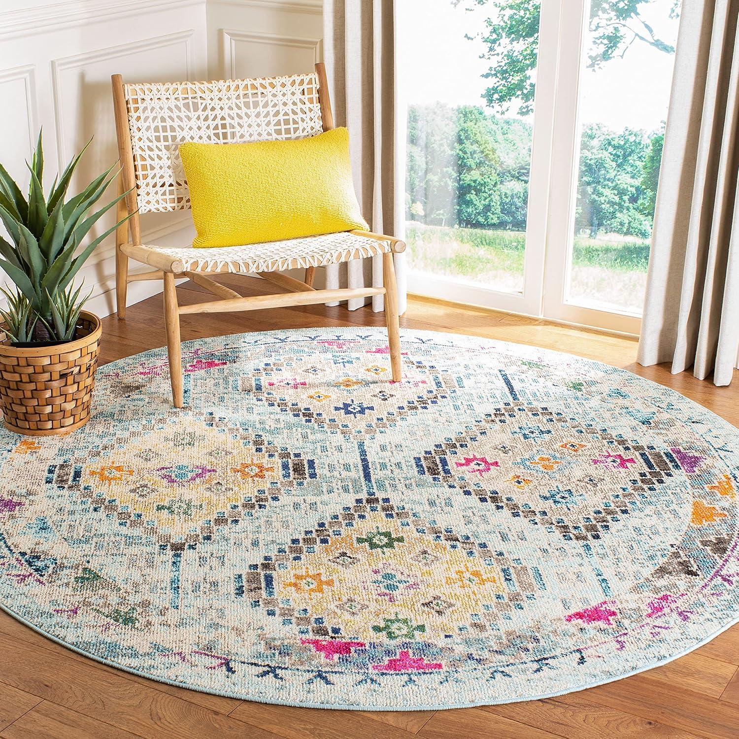 Madison MAD418 Power Loomed Indoor Area Rug - Blue/Yellow - 6'7" Round - Safavieh