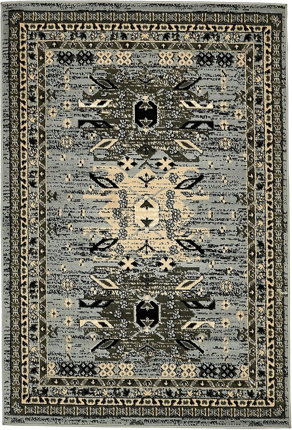 Gray and Black Rectangular Stain-Resistant Synthetic Rug, 4' x 6'