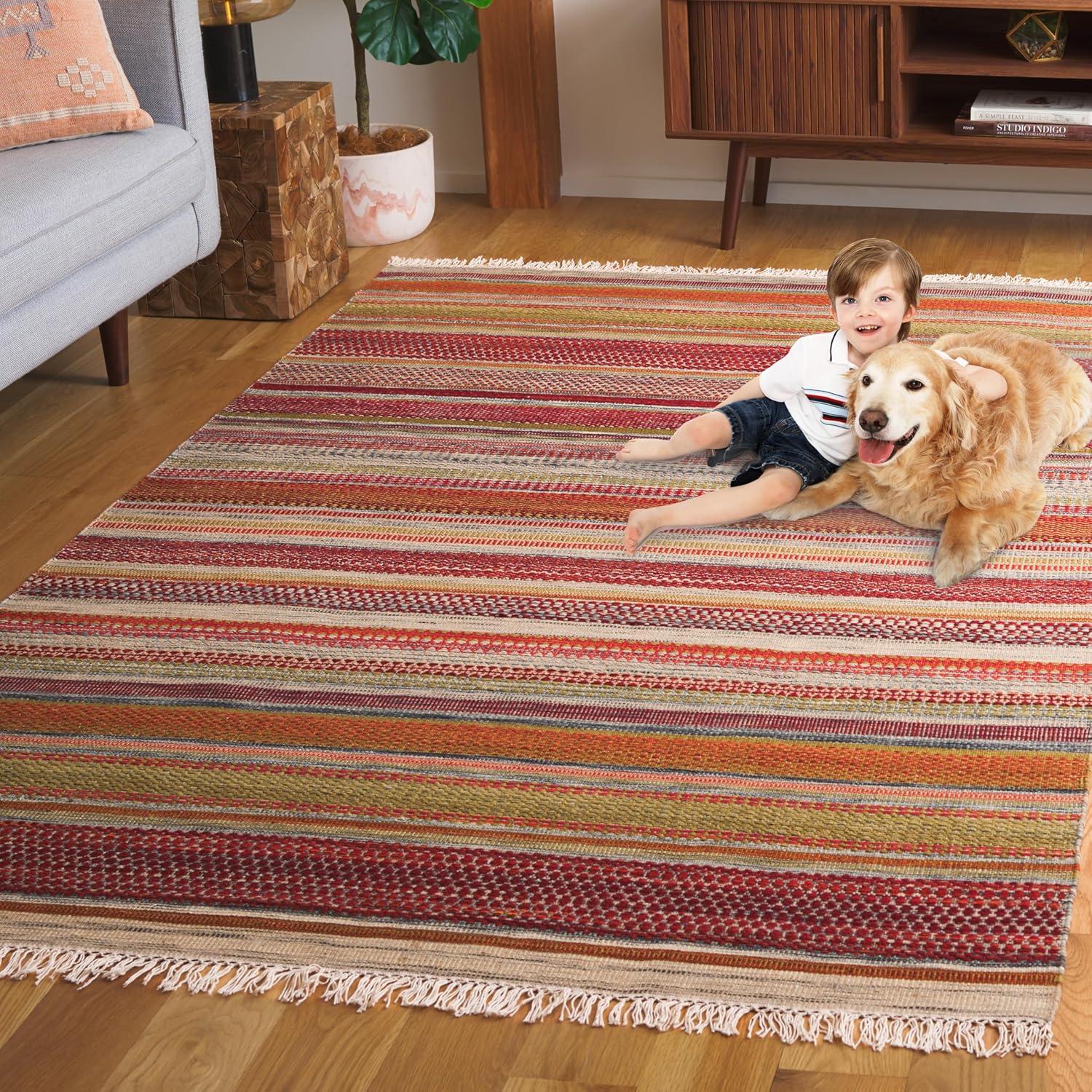 Striped Kilim STK311 Hand Woven Area Rug - Beige - 5'x8' - Safavieh.