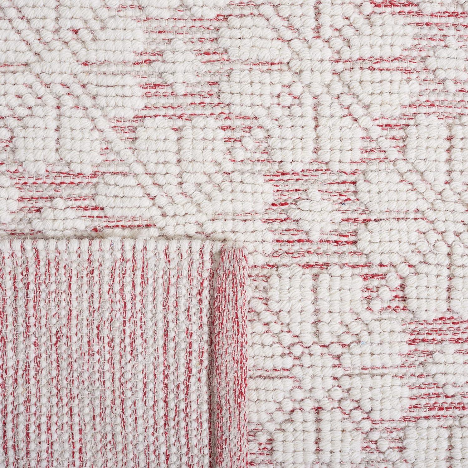 Ivory and Red Handwoven Wool 4' x 6' Area Rug