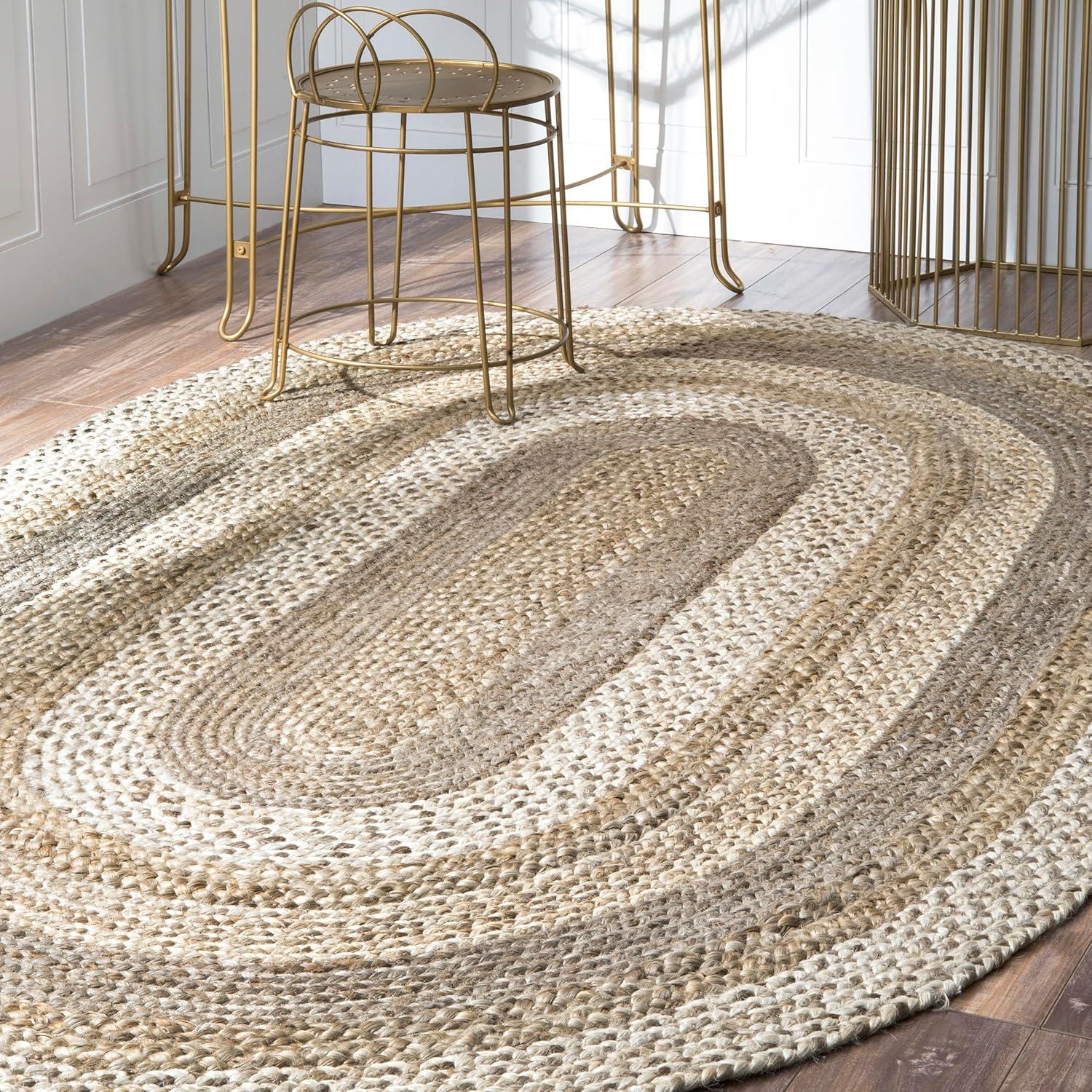 Nuloom Charlene Solid Oval 5x8 Jute Indoor Area Rug for Dining Room Rug Neutral Rug Living Room Rug Kitchen, Natural/Ivory