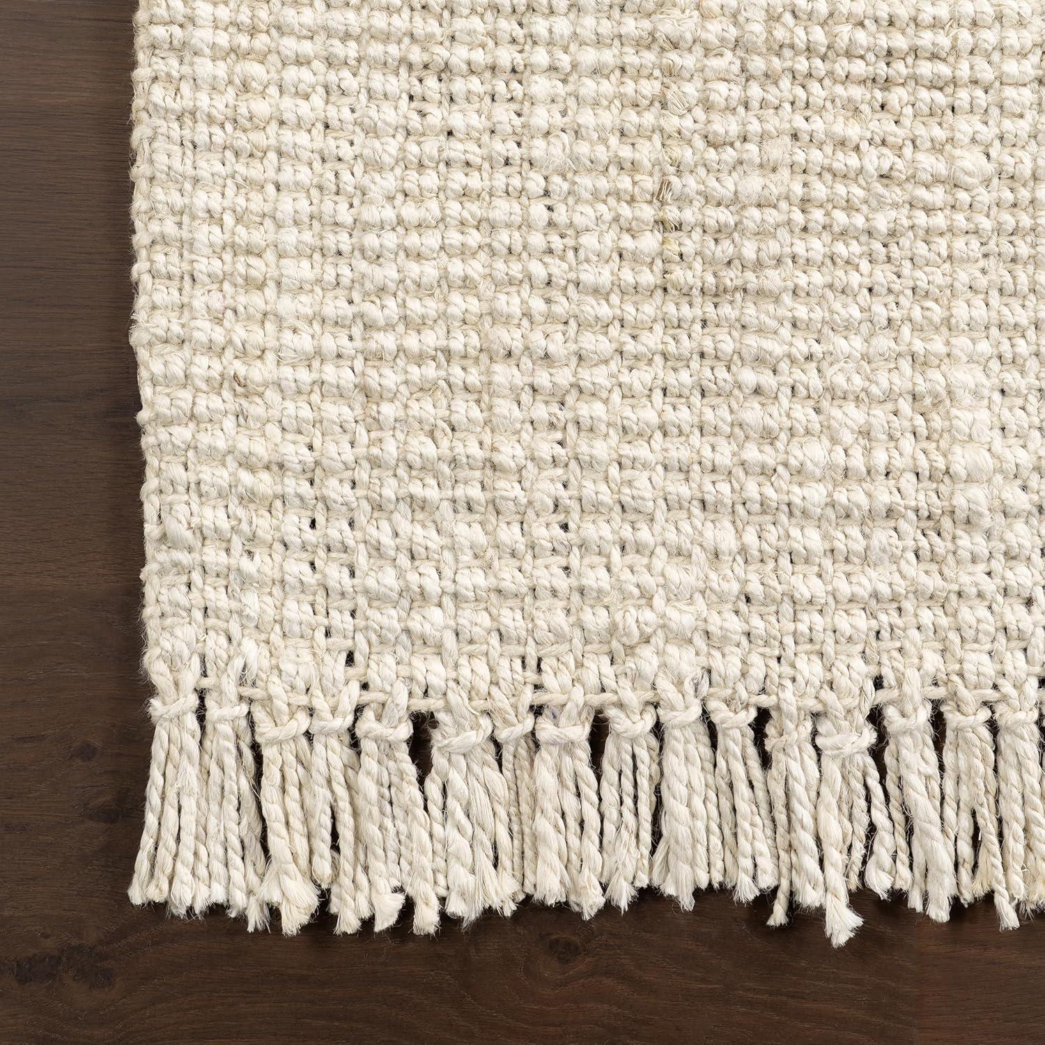 Nuloom 2x6 Daniela Jute Tassel Hand Woven Indoor Area Rug, Off White, Solid Chunky Farmhouse Design, Natural Fiber BedroomLiving Room