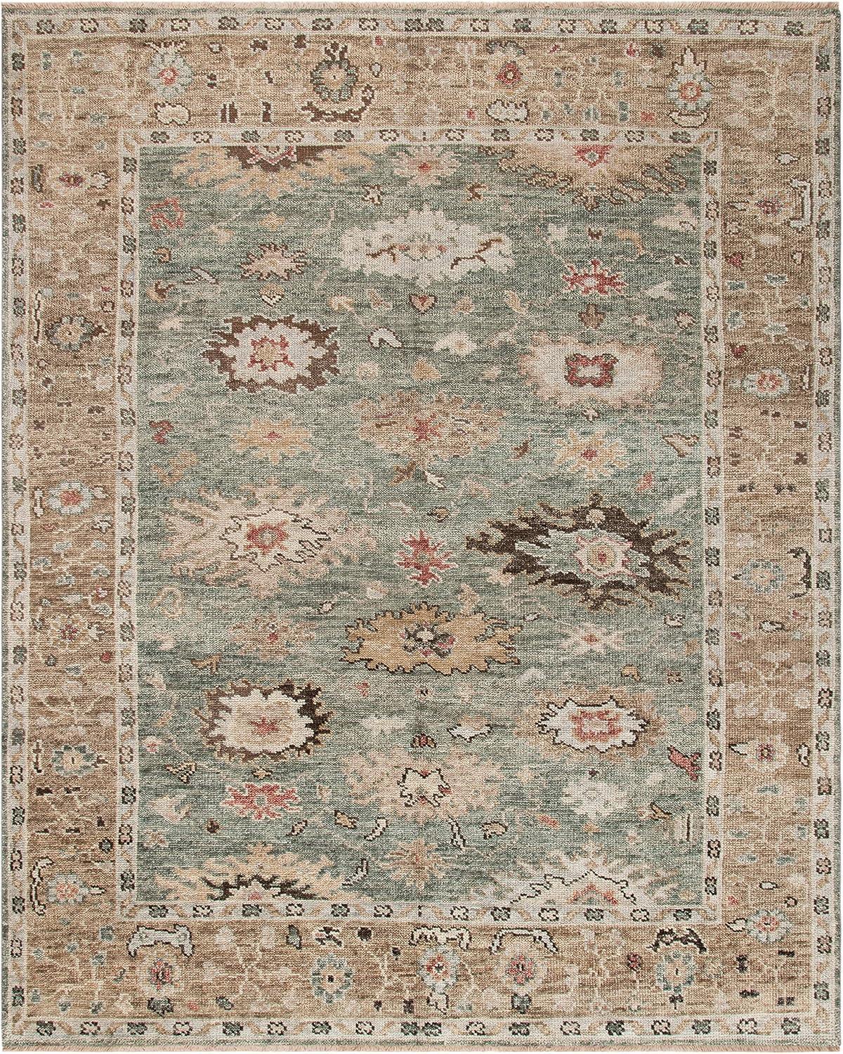 Sage & Taupe Hand-Knotted Wool Oriental Rug, 9' x 12'