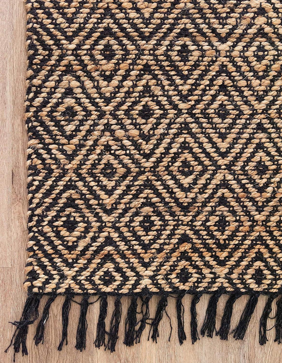 Unique Loom Braided Jute Assam Trellis Indoor Hand Made Fringe Area Rug