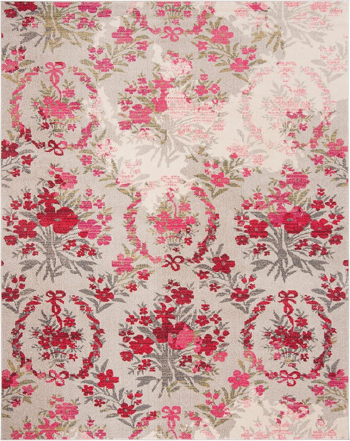 SAFAVIEH Monaco Cyan Floral Area Rug, Ivory/Pink, 8' x 11'