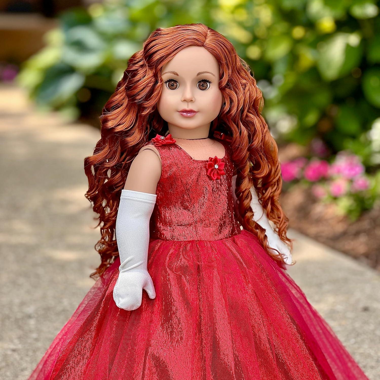 Red Gown with White Faux Fur Stole and Gloves for 18" Dolls