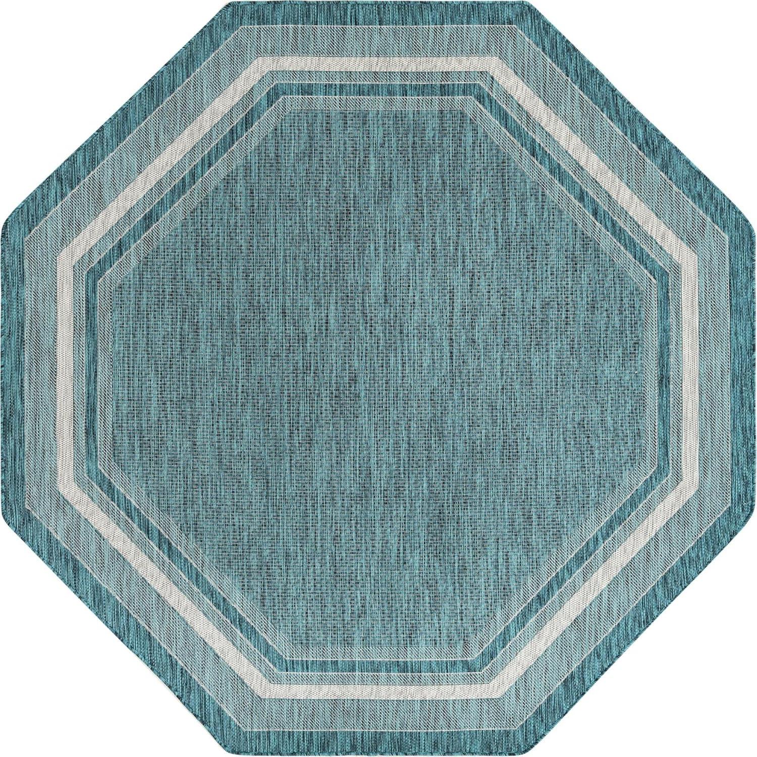 Octagon Teal Abstract Easy-Care Outdoor Rug