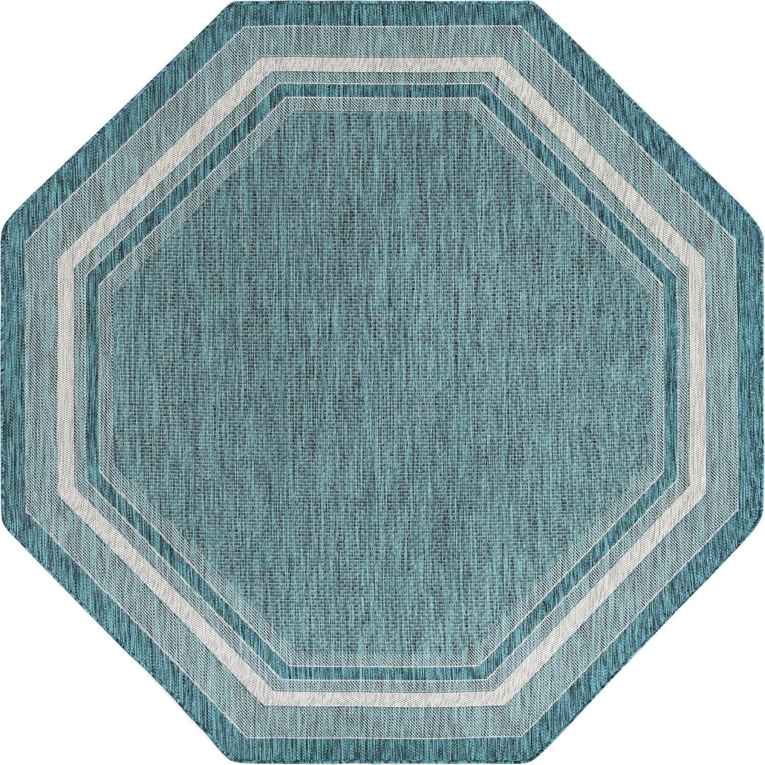 Unique Loom 8' 0 x 8' 0 Octagon Indoor/Outdoor Border Teal Area Rug
