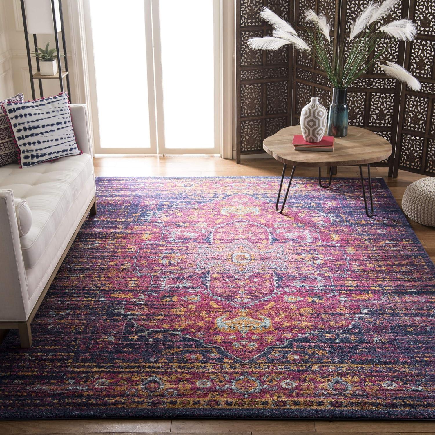 SAFAVIEH Evoke Westley Traditional Floral Area Rug, Blue/Fuchsia, 6'7" x 9'