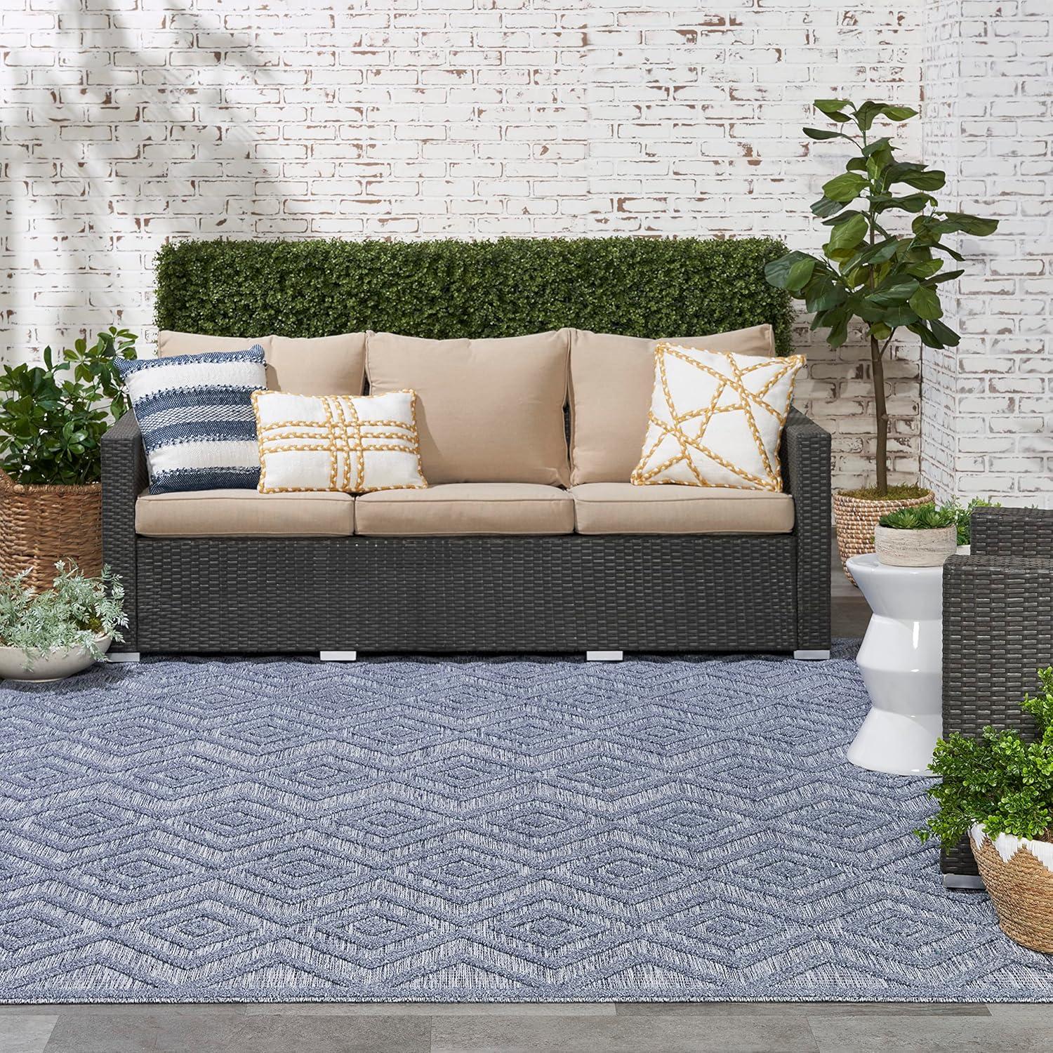 Denim Blue Diamond Flat Woven Synthetic 7' x 10' Rug