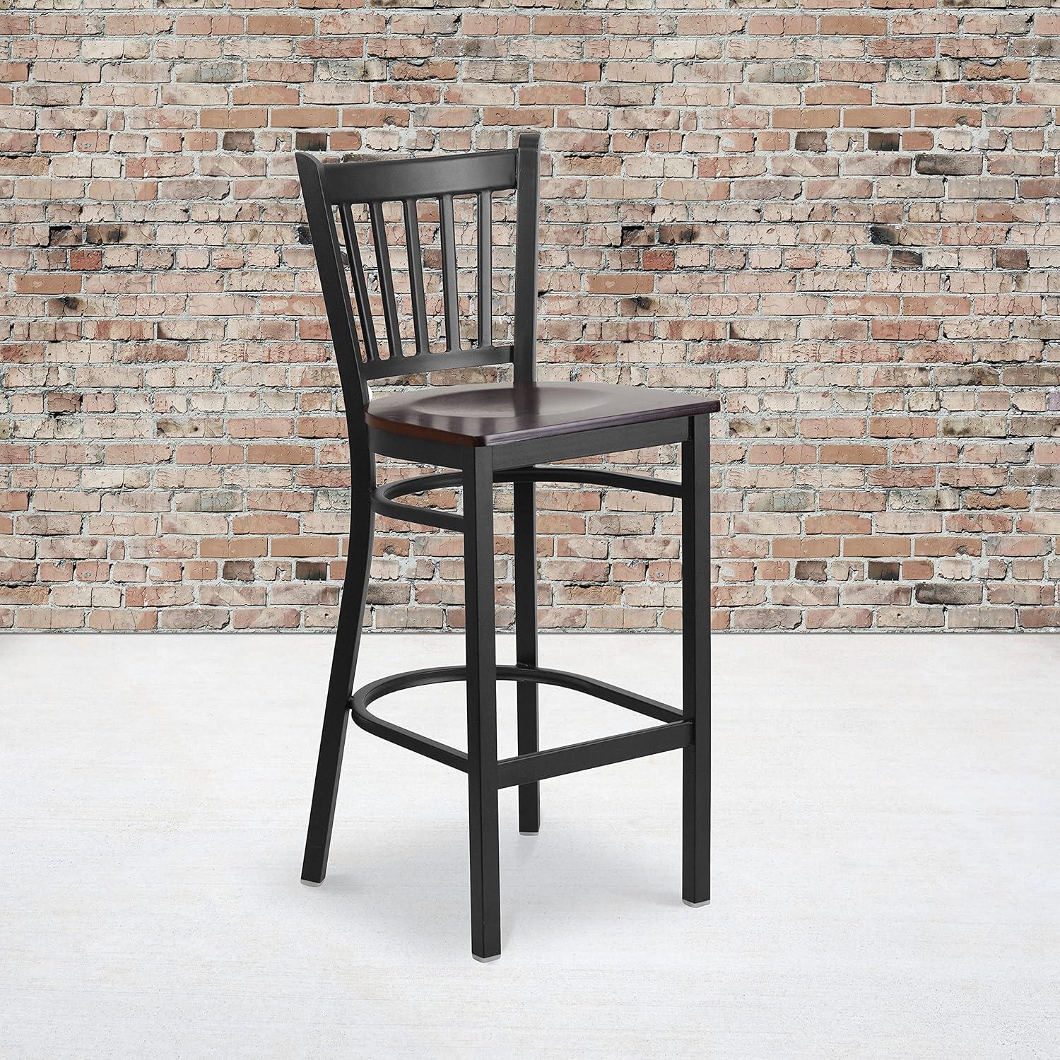 Flash Furniture HERCULES Series Black Vertical Back Metal Restaurant Barstool - Walnut Wood Seat