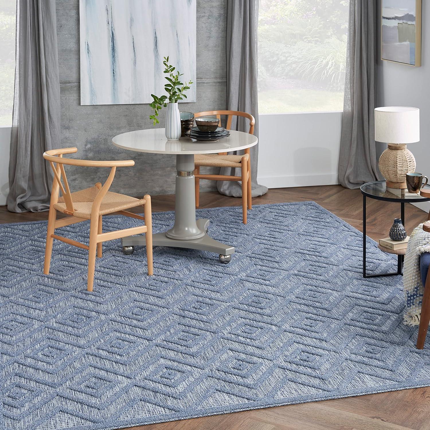 Denim Blue Diamond Flat Woven Synthetic 7' x 10' Rug