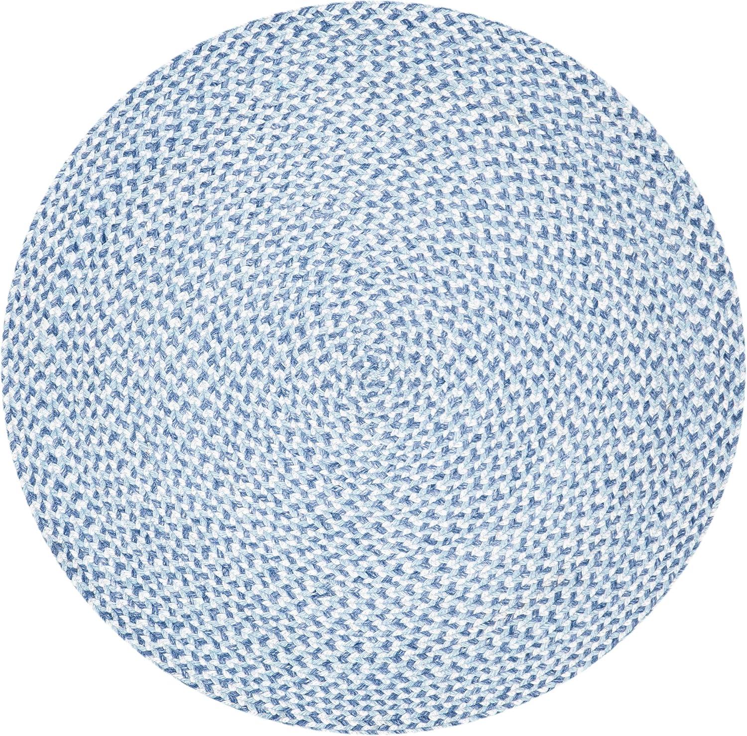 Handmade Blue and Aqua Braided Round Area Rug, 7'