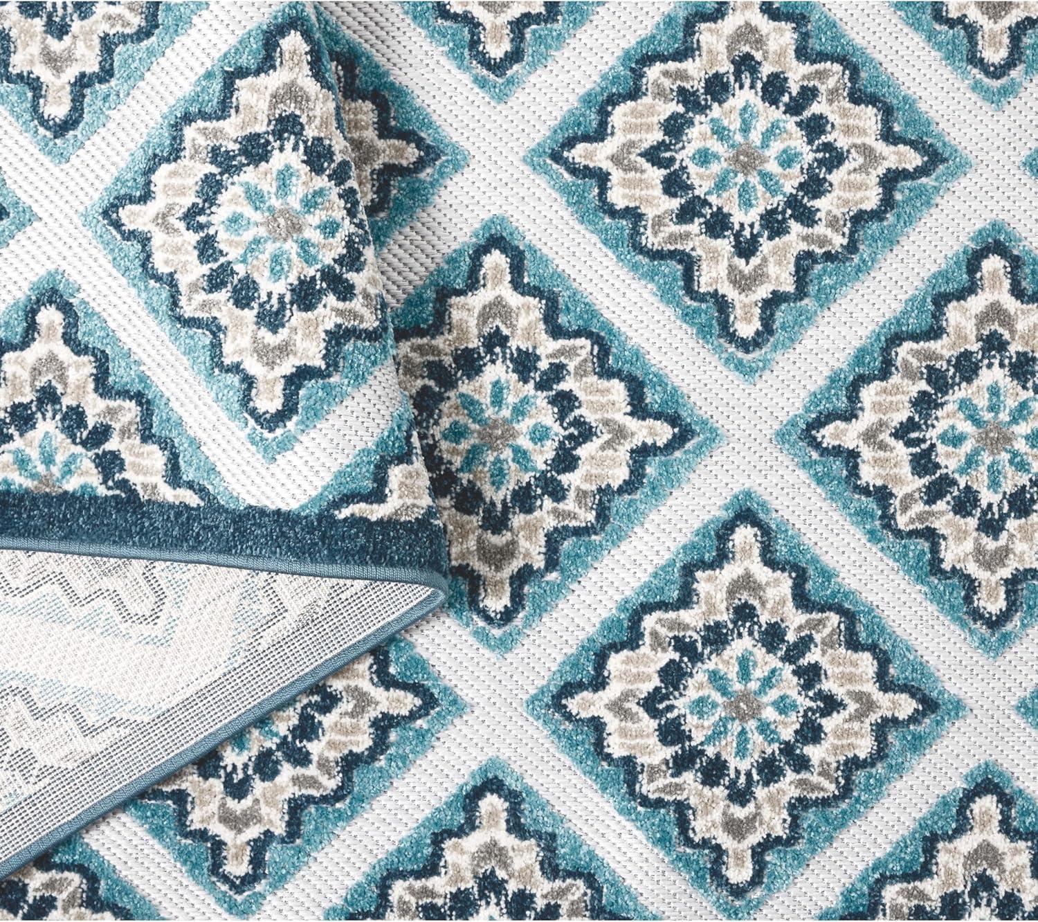 TOWN & COUNTRY EVERYDAY Brooks Retro Geo Outdoor Rug Blue Multi