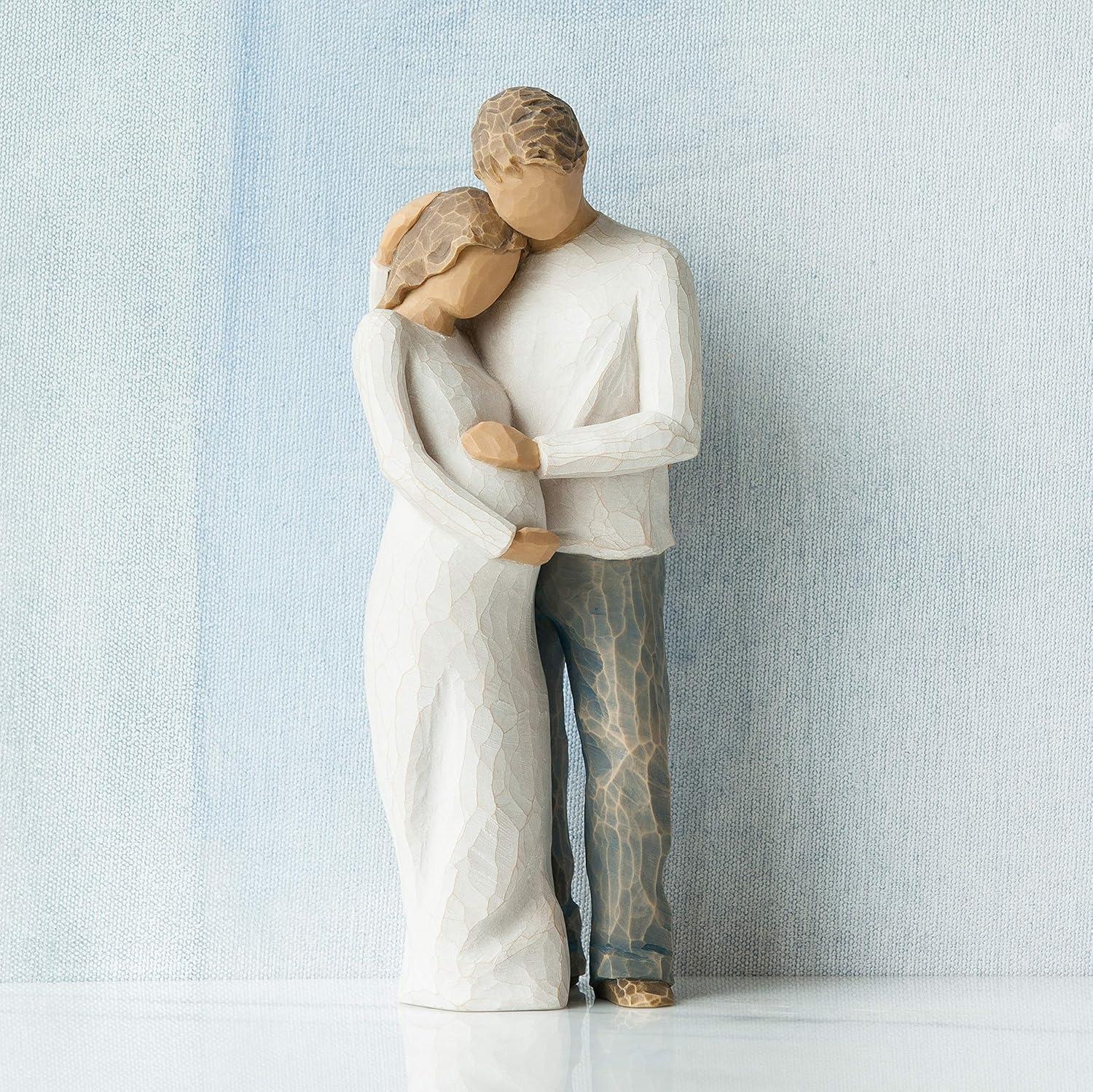 Hand-Painted Resin Family Embrace Sculpture, 8.5" Cream and Blue