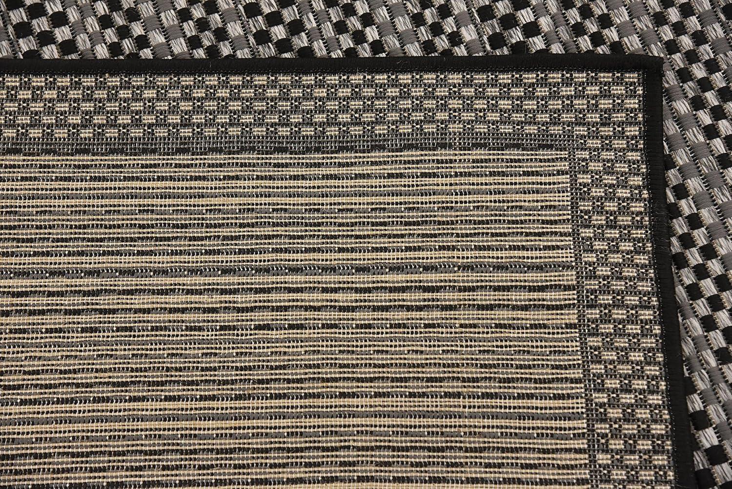 Gray and Black Striped Synthetic Outdoor Area Rug