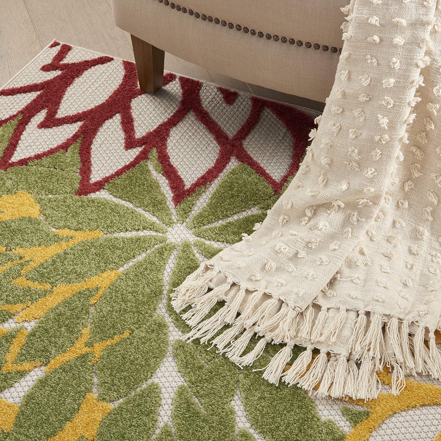Nourison Aloha Floral Bloom Flatweave High-Low Indoor Outdoor Area Rug Red Multi Colored 3'6" x 5'6"