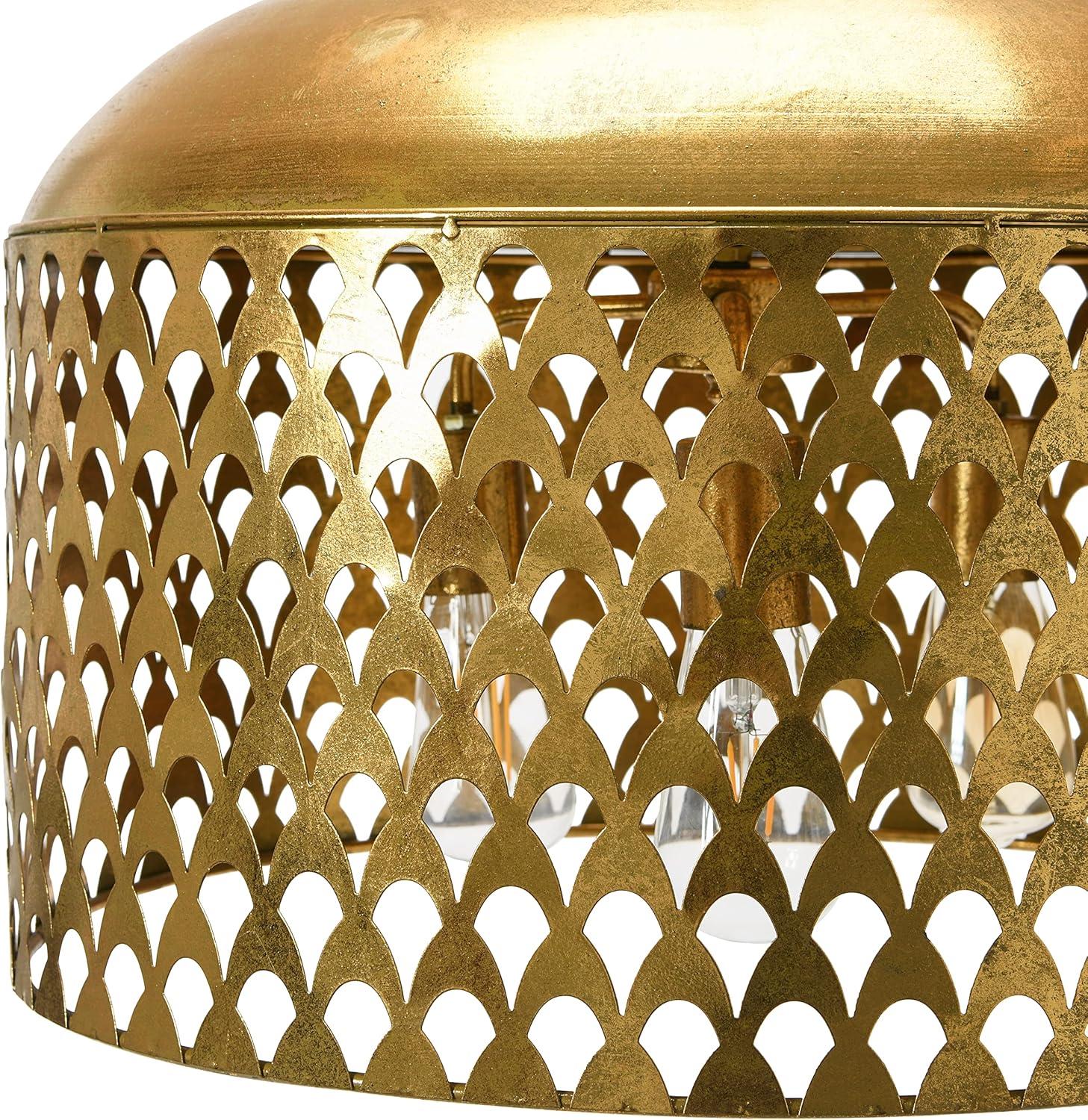 20.25" x 18.5" Metal Pendant Lamp Gold Finish - Storied Home: UL Listed, No Assembly, Adjustable Height