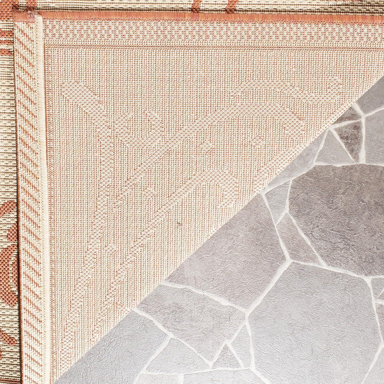 SAFAVIEH Courtyard Elena Traditional Floral Indoor/Outdoor Area Rug, 5'3" x 7'7", Natural/Terracotta