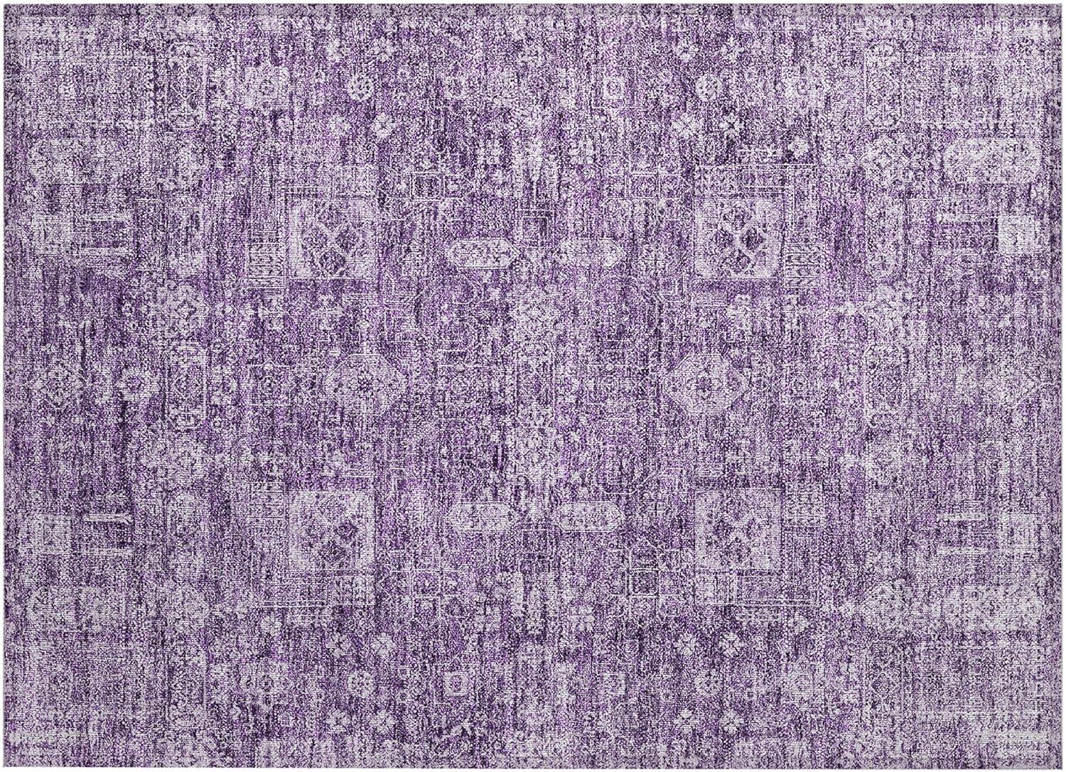 Purple Rectangular Machine-Washable Synthetic Area Rug