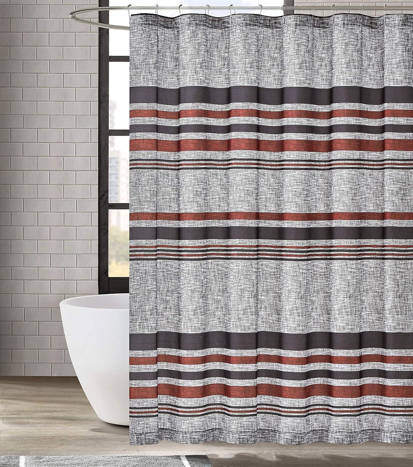 London Fog Warren Striped Black and Gray Microfiber Shower Curtain