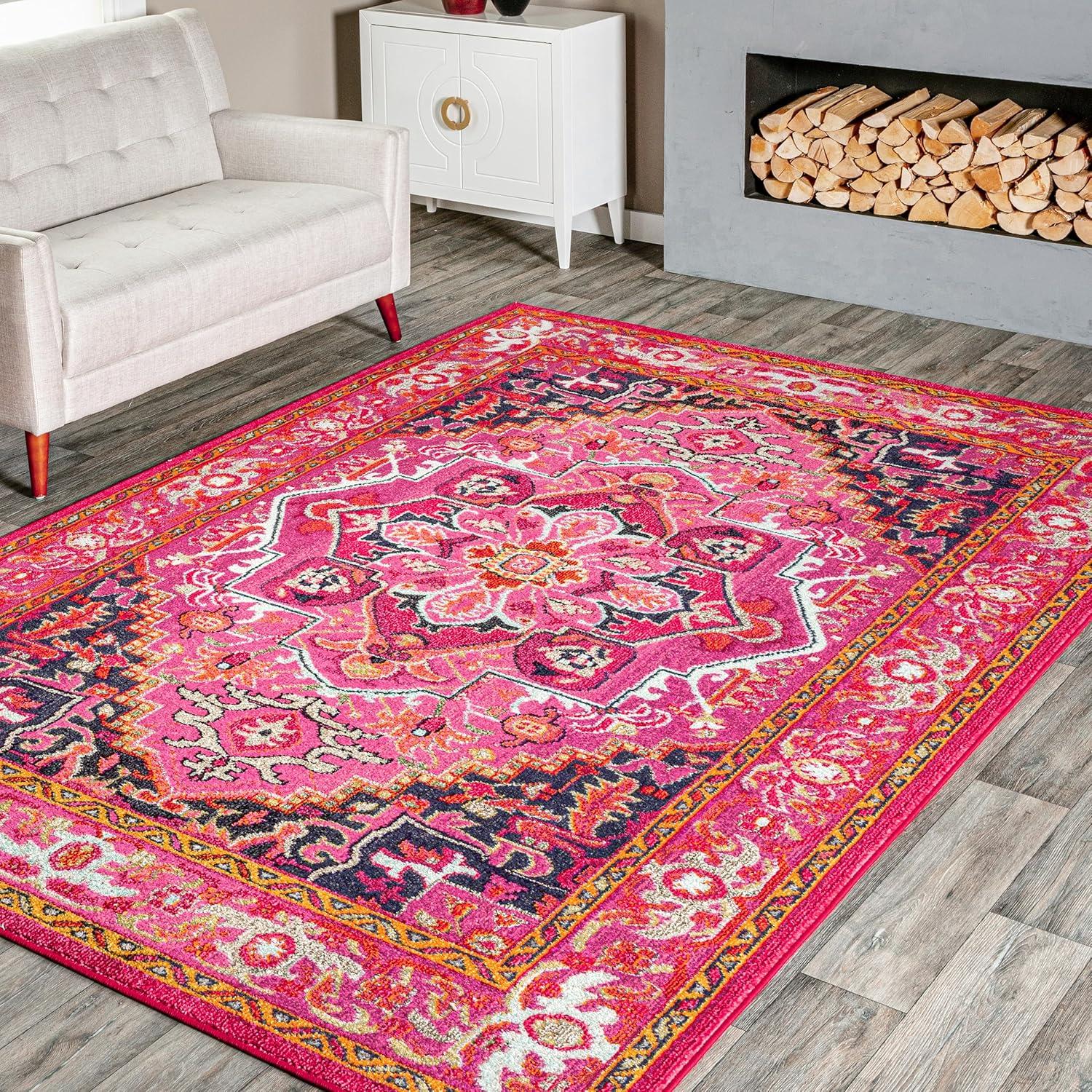4'x6' Vintage Mackenzie Area Rug Pink - nuLOOM: Medallion Pattern, Low Pile, Indoor, Machine Made, Jute Backing