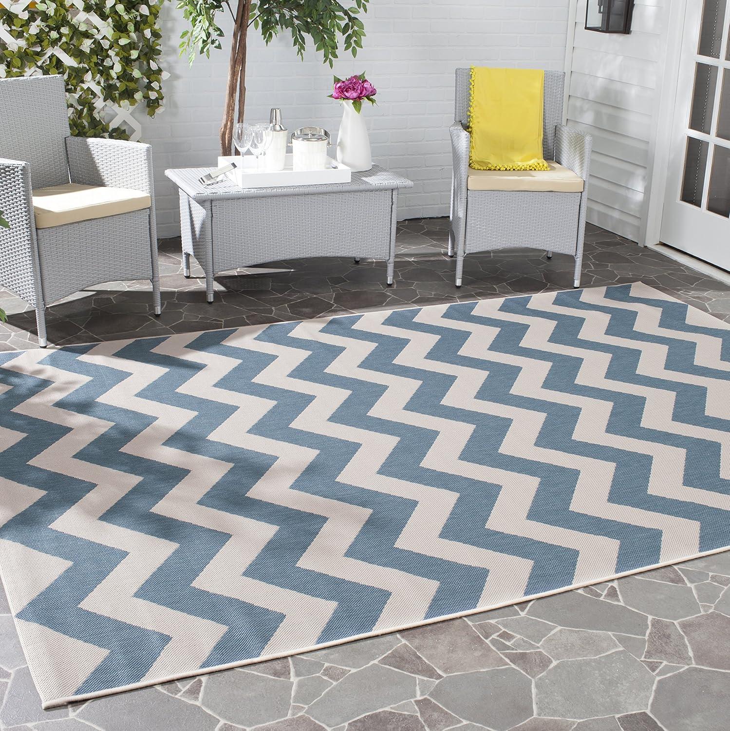 Blue and Beige Chevron Indoor/Outdoor Area Rug 8' x 11'